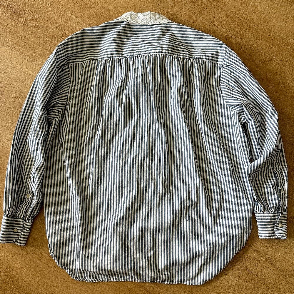 Striped Blue Button-Down Shirt with Eyelet Collar - Picture 8 of 8